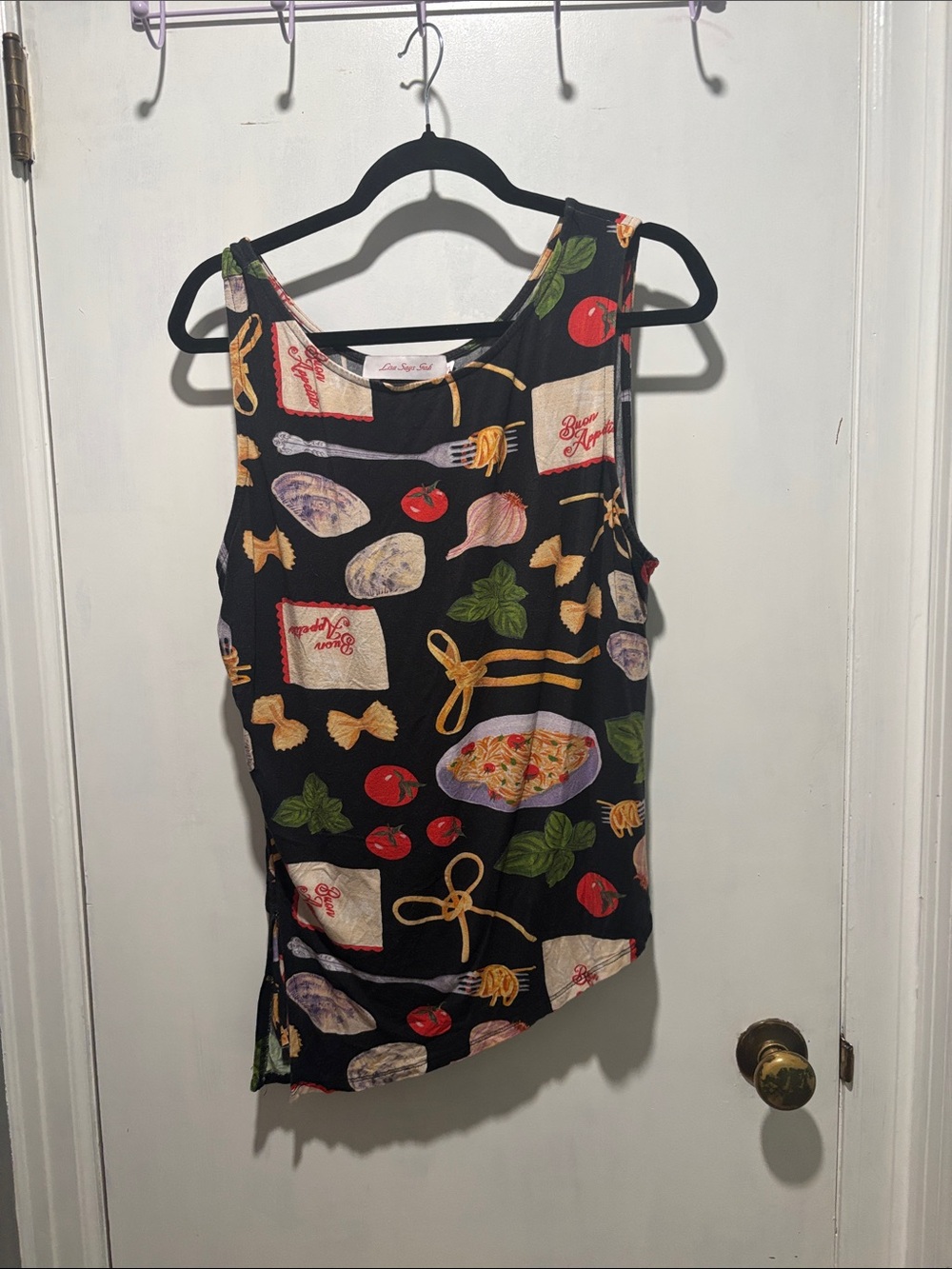 LISA SAYS GAH Erin Buon Appetito sleeveless Asymetrical stretch tank top 2XL